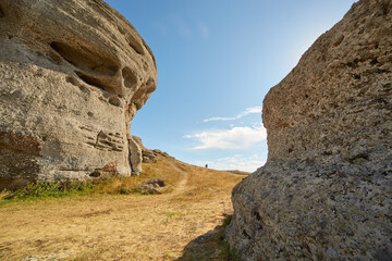 a narrow pass between two low mountains