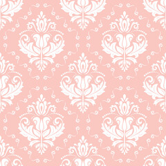 Classic seamless pattern. Damask orient pink and white ornament. Classic vintage background. Orient ornament for fabric, wallpaper and packaging