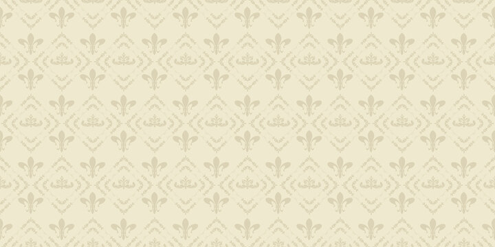 Vintage background pattern with floral ornament in beige tones. Seamless wallpaper texture. Vector image