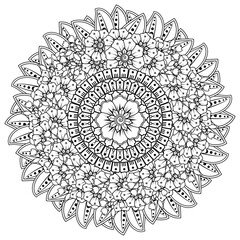 Circular pattern in the form of mandala with flower for henna, mehndi, tattoo, decoration. decorative ornament in ethnic oriental style. coloring book page.