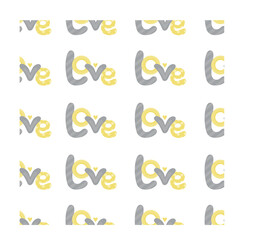 Valentine's day seamless pattern with the word love. Lettering design with trend colors illuminating Yellow and Ultimate Gray.