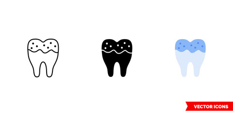 Dental caries icon of 3 types color, black and white, outline. Isolated vector sign symbol.