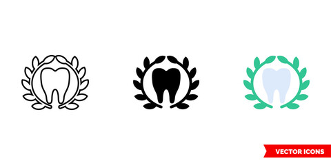 Tooth and laurel wreath icon of 3 types color, black and white, outline. Isolated vector sign symbol.