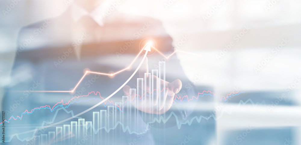 Aufkleber businessman pointing at successful growth graph indicators. key elements to achieve sustainable deve