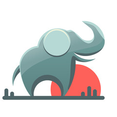 Elephant logo with golden ratio circles. Solid and flat vector illustration.