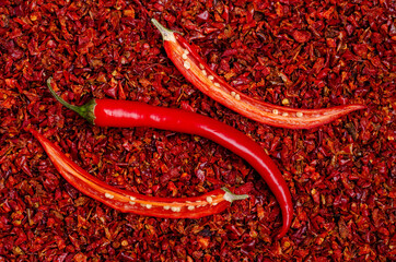 Slices of dry red pepper.