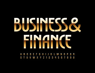 Vector concept logo Business and Finance. Elegant Gold Font. Luxury Alphabet Letters and Numbers set