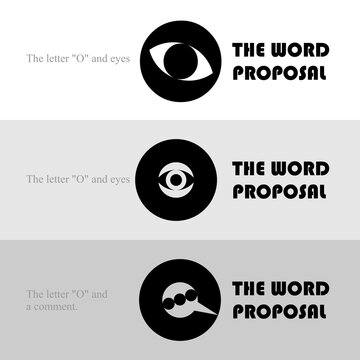 Logo elements: human eyes, comments, letter "O". Suitable for "gossip" topics. Vector.
