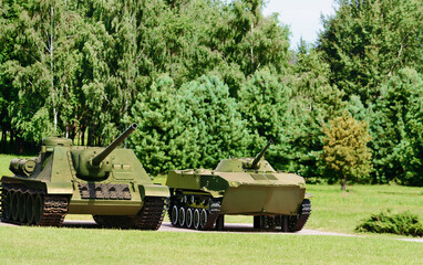Military equipment in the memorial complex Buinichskoe Pole. Mogilev. Belarus