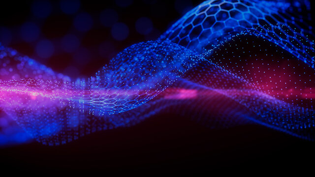 Big Data Vizualisation concept. Information represented as a High Tech Futuristic Particle Network. Abstract background. 3D render