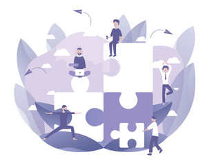 Fototapeta na wymiar Teamwork. People work together. Vector illustration with Web communication idea for telework, remote working, social media, business and start up 