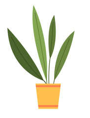 Pot with houseplant isolated at white background. Vector flowerpot of decorative green plant with long leaves in ceramic pot. Indoor plant concept of domestic greenery. Icon for home interior plant