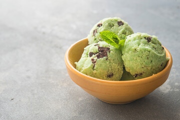 Ice cream with mint and chocolate chip