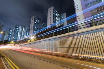 Fototapeta na wymiar Light trail of traffic in urban city at night