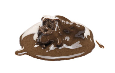 Integral sesame butter made from unpeeled seeds, tahini paste with wooden spoon isolated on white background