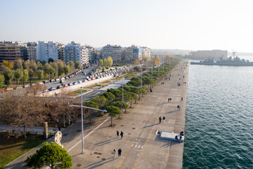Thessaloniki, Greece - 12.18.2020 : Aerial panoramic view of Thessaloniki city