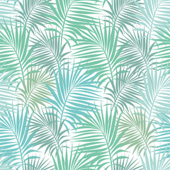 Fototapeta na wymiar Seamless pattern with Palm Branches of green and aquamarine colors.