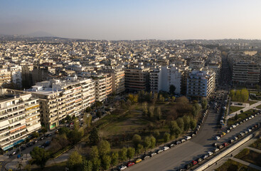 Fototapeta na wymiar Aerial panoramic view of Thessaloniki city