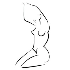 vector linear elegant illustration of a nude female figure with black dynamic lines on a white background. can be used in social advertising, to advertise goods for women, intimate goods for women.
