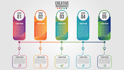 Infographic modern timeline design vector template for business with 5 steps or options illustrate a strategy. Can be used for workflow layout, diagram, annual report, web design, team work.