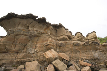 The large yellow rocks show signs of wind erosion. Xiaoyeliu has a unique geological landscape, Taitung, Taiwan.