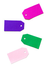 Mockup of multicolored tags with copy space for the price