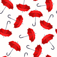 Red umbrella vector cartoon seamless pattern on a white background.
