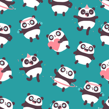 Cute panda vector cartoon seamless pattern background for wallpaper, wrapping, packing, and backdrop.