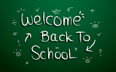 Fototapeta na wymiar welcome back to school banner template with hand drawn text and school accessory vector illustration eps 10 easy to edit 