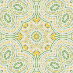 Girih ethnic geometric vector seamless ornament. Wallpaper print design. Retro boho pattern. Ceramic print design. Flower and leaves elements texture.