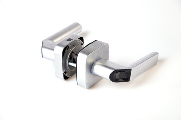 Smart Keyless Door Lock with Biometric Fingerprint ,Mechanical Handle Lock Suitable for Home, Hotel, Apartment, School and Interior Door isolated on white background.