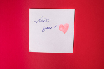 Sticker with love words written by pen, drawn heart and compliments for valentine s day  at red...