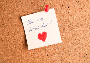Sticker with love words written by pen, drawn heart and compliments for valentine s day  at...