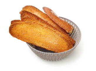 Slices toast bread on white background