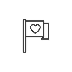 Heart flag line icon. linear style sign for mobile concept and web design. Flag with heart outline vector icon. Symbol, logo illustration. Vector graphics