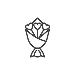 Heart flower bouquet line icon. linear style sign for mobile concept and web design. Valentines day flowers outline vector icon. Symbol, logo illustration. Vector graphics