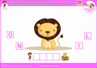 Spelling word scramble game. Educational activity for kids. Alphabet ABC.