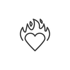 Burning Heart line icon. linear style sign for mobile concept and web design. Hot love, heart flame outline vector icon. Symbol, logo illustration. Vector graphics