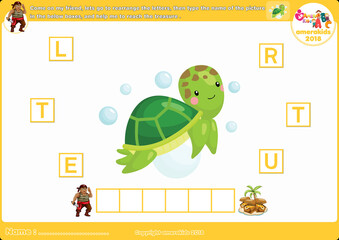 Spelling word scramble game. Educational activity for kids. Alphabet ABC.