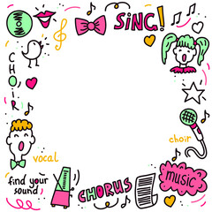 Vector frame background of choir performance doodles. Concept for postcards, invitations, poster prints.