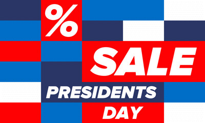 Sale banner for Presidents Day. Special offer template. Holiday shopping in United States. Super season deal. 50% off. Discount badge. Creative advertisement patriotic american poster