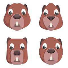 Set of cartoon beavers. Different shapes of animal faces.
