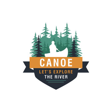 Vintage mountain, rafting, kayaking, paddling, canoeing camp logo, labels and badges