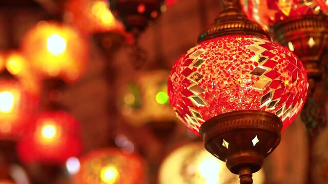 Turkish glass mosaic lamp in grand bazaar vintage