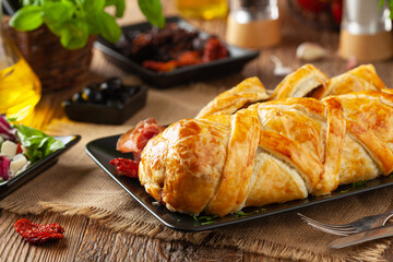 Baked sirloin in puff pastry.