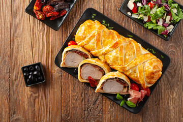 Baked sirloin in puff pastry.
