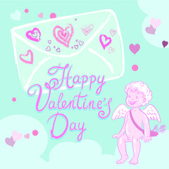 Valentine's Day cards, decorative elements, flowers, envelopes, for design decoration