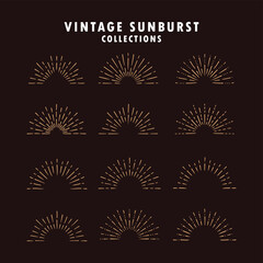 Set of vintage sunburst in different shapes