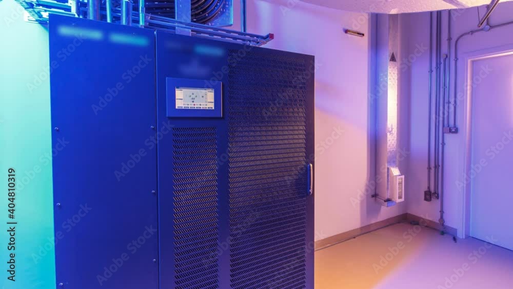 Wall mural room with rows of server hardware in data center timelapse hyperlapse. modern equipment in power roo