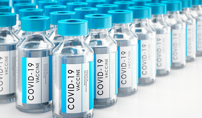 Rows of bottles of COVID-19 vaccine - 3D illustration	